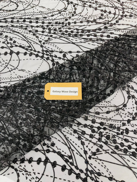 Galaxy Glitter Design Mesh Lace Polyester Fabric - Glitter Galaxy Pattern, 52-54" Width (1 Yard)
