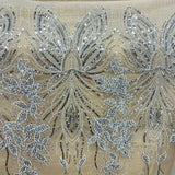 Beaded Sequined Lace Fabric Leaf Vine