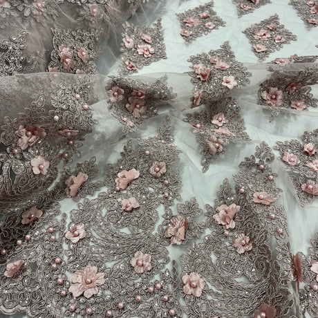 Beaded 3D Floral Lace Mesh