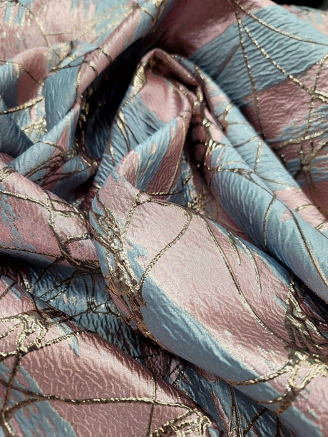 Brocade Jacquard Fabric Pink Sky Blue Metallic Rose Gold