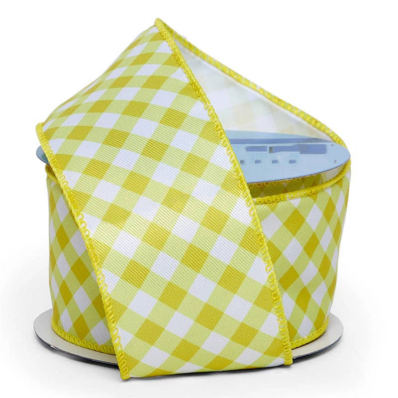 Bright Gingham Wired Ribbon 2 1/2 '' x 10 yd Lime Color 1 / ROLL