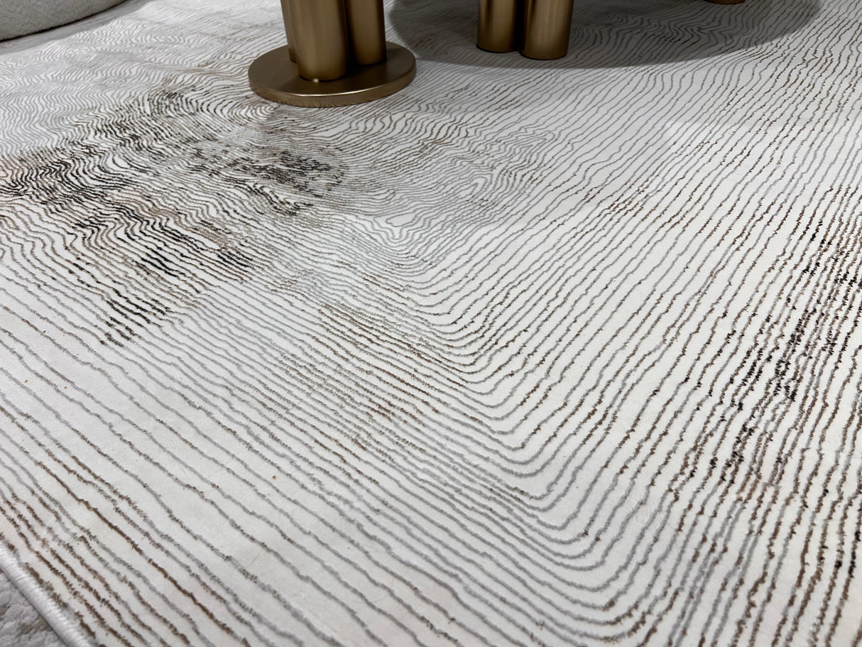 Jade 57 Area Rug - Brown/Cream, 100% Polyester/Shiny Viscose, Machine Loom, Made In Turkey, 9' 8" X 13' (1 Piece)