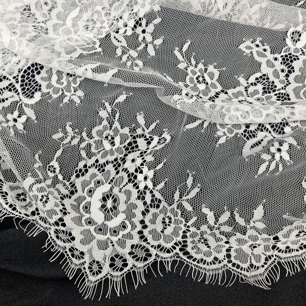Embroidered Lace Fabric with Eyelash Scallop