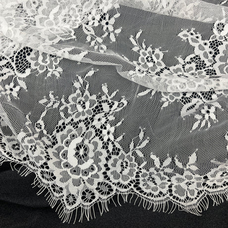 Embroidered Lace Fabric with Eyelash Scallop