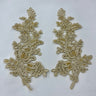 Beaded Corded Floral Lace Applique 100 Percent Polyester Fabric - Embroidered Net Mesh, 12" X 3.5" Each Side (1 Pair)