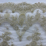 1 Yard Silver Metallic Corded Bridal Lace Fabric Embroidered on 100% Polyester Net Mesh – 52"