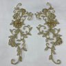 1 Pair Beaded & Corded Floral Lace Applique Embroidered on 100% Polyester 9.5" x 2" Each Side