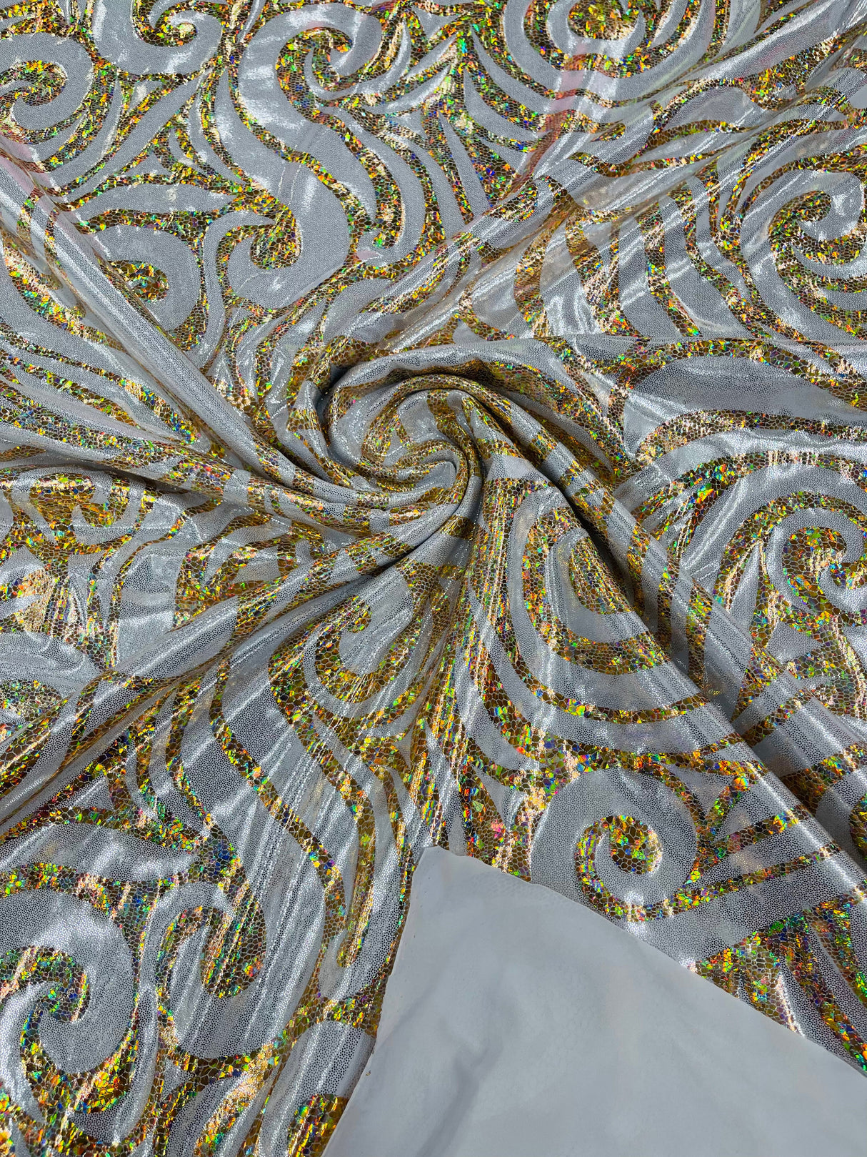 Foil Flame Spandex Fabric - Holographic Flame Print, 58" Width (1 Yard)