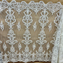 Beaded & Corded Bridal Lace Fabric - Dark Ivory, Embroidered, 52" Wide (1 Yard)