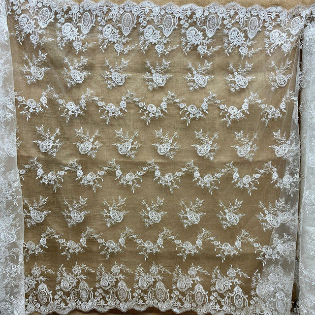 Embroidered Bridal Lace Ivory Silver