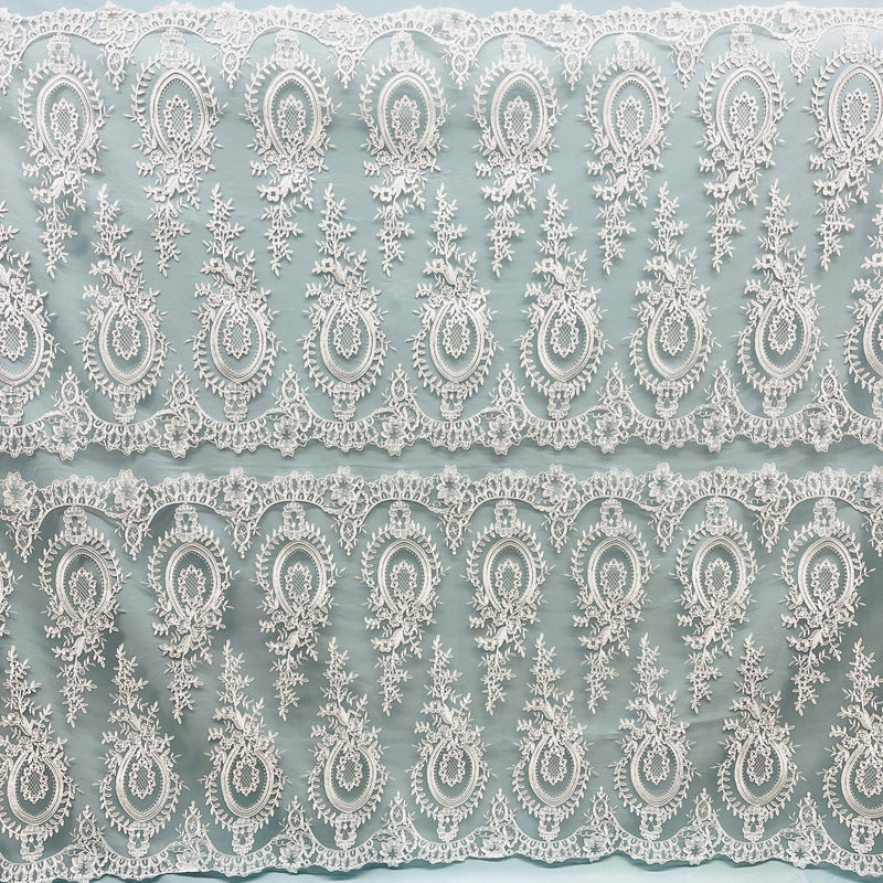 Corded Bridal Lace Fabric - Embroidered On 100 Percent Polyester Net Mesh, 48" Wide (1 Yard)