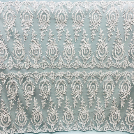 Corded Bridal Lace Fabric - Embroidered On 100 Percent Polyester Net Mesh, 48" Wide (1 Yard)