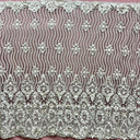 1 yarda de tela de encaje floral 3D con cuentas bordada sobre malla de red 100% poliéster | Lace USA - GD-363 - marfil - ancho 48"