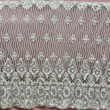 1 Yard Black Beaded 3D Floral Lace Fabric, Embroidered Mesh on Polyester, 48" Wide