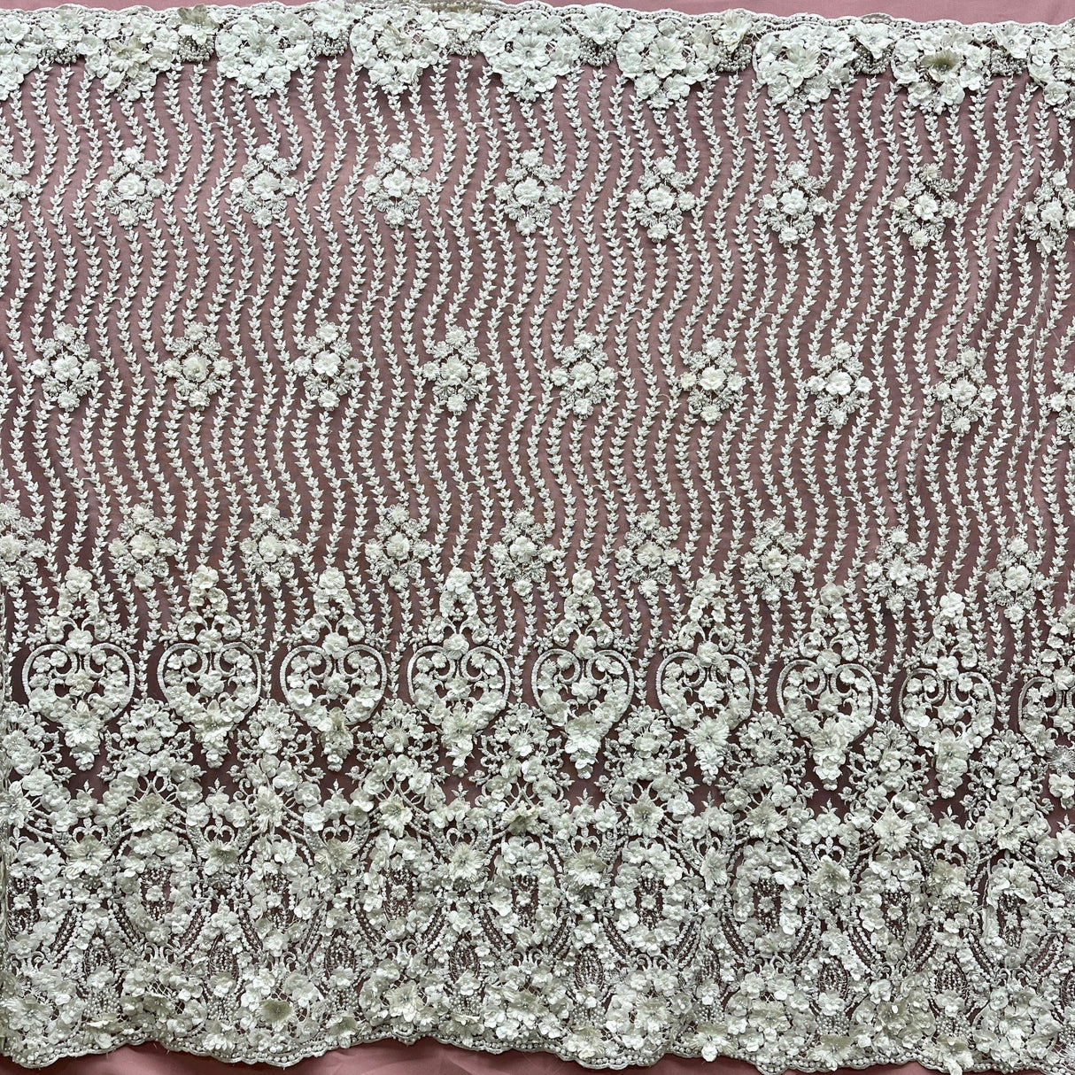 Beaded 3D Floral Lace Mesh