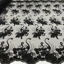 Beaded Corded Lace Fabric on Polyester Net Mesh