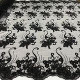 Beaded Corded Lace Navy Mesh