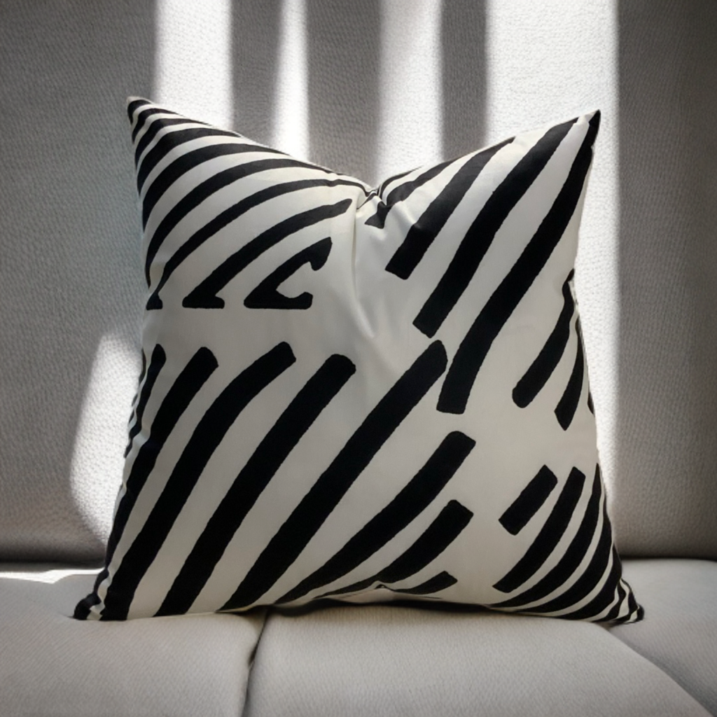 VIVA019 Velvet Pillow Fabric - White Black Geometric Design, 20" X 20" (1 Pillow)
