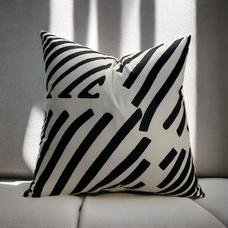 VIVA019 Velvet Pillow Fabric - White Black Geometric Design, 20" X 20" (1 Pillow)