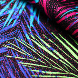 Electric Tropics Nylon Spandex Fabric - Tropical Palm Leaf Print, Multi, Orange-Red, Green-Blue, Pink-Purple, 58-60" Width (1 Yard)