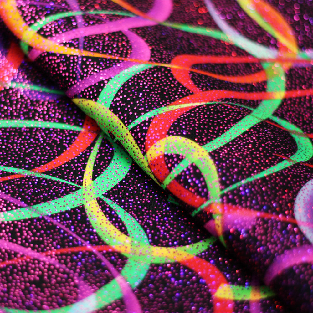 Wild Confetti Nylon Spandex Fabric - Multicolor Rainbow Crescent Print, 58-60" Width (1 Yard)