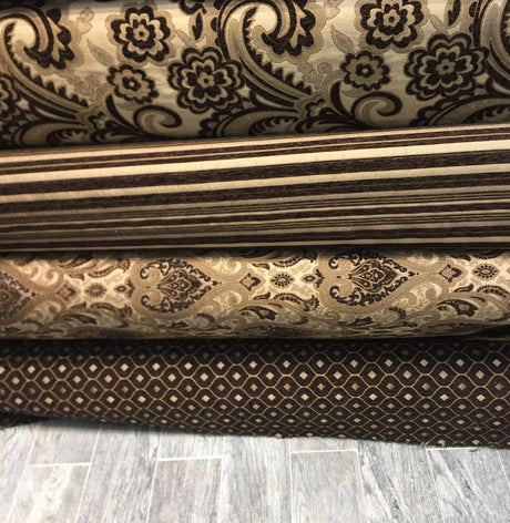 Moderna Brown Damask Chenille Fabric - Brown Damask, 56" Width (1 Yard)