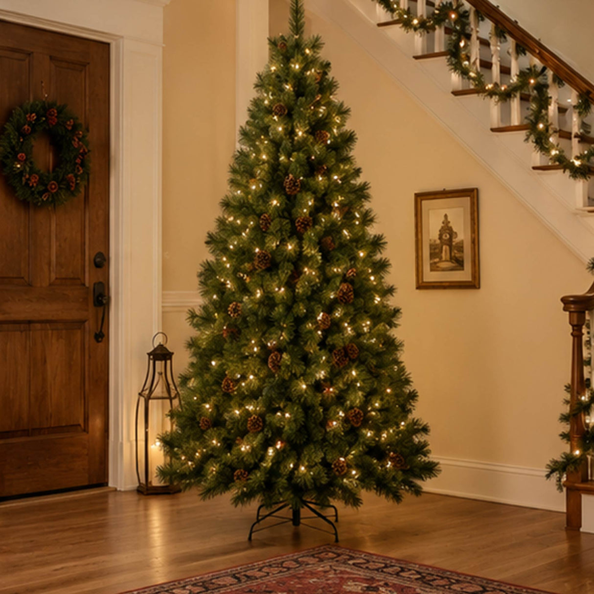 6FT Pre Lit Christmas Tree with Pinecones Warm White