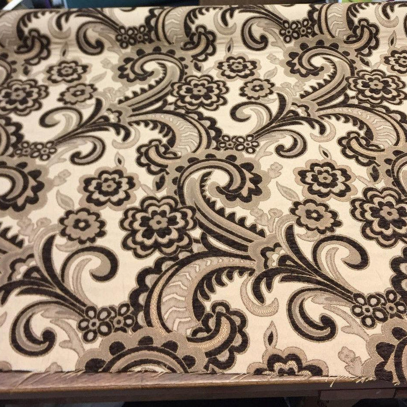 Moderna Brown Damask Chenille Fabric - Brown Damask, 56" Width (1 Yard)