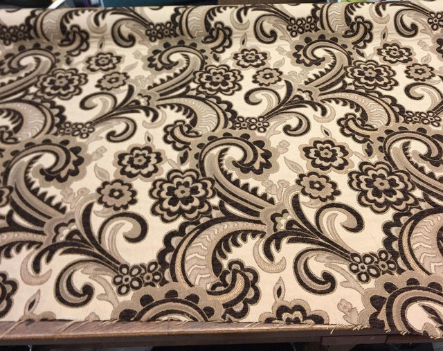 Moderna Brown Damask Chenille Fabric - Brown Damask, 56" Width (1 Yard)