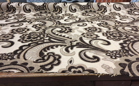 Moderna Brown Damask Chenille Fabric - Brown Damask, 56" Width (1 Yard)