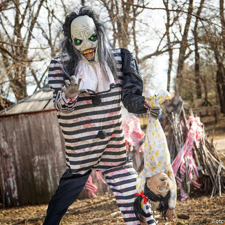 RADYAN Animated Sweet Dreams Clown Halloween Prop with Sound and Motion shown in a clear product image