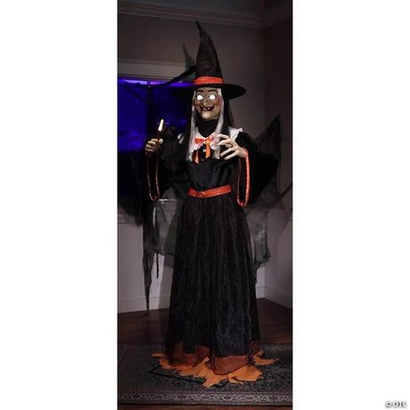 Animated Witch Halloween Decoration with Moving Head and LED Lights, lights up for a spooky Halloween night display
