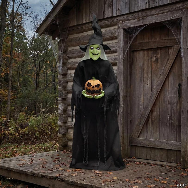 7 Ft. Animated Light-Up Green Witchy Witch Halloween Decoration