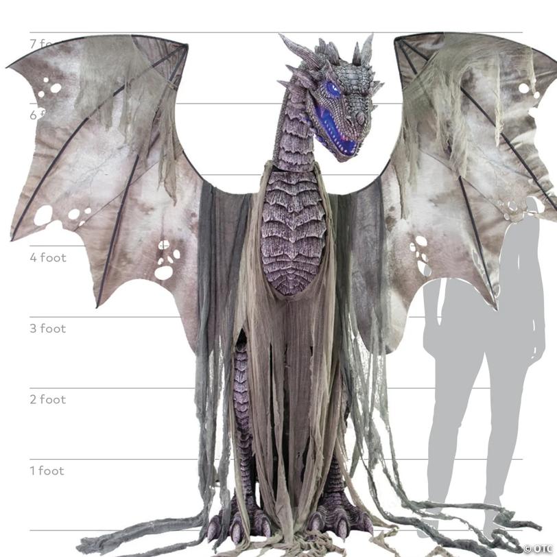 7 Ft. Animated Winter Dragon Metal Halloween Decoration with Volume Control