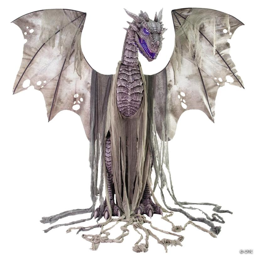 7 Ft. Animated Winter Dragon Metal Halloween Decoration with Volume Control