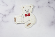 Embroidered Bear Patch White with Red Bow