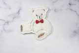Embroidered Bear Patch White with Red Bow