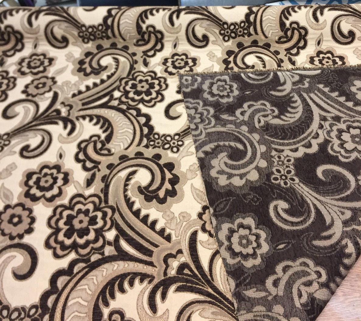 Moderna Brown Damask Chenille Fabric - Brown Damask, 56" Width (1 Yard)