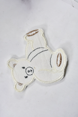 Embroidered Bear Patch White with Red Bow