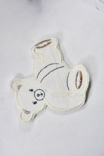 Embroidered Bear Patch White with Red Bow
