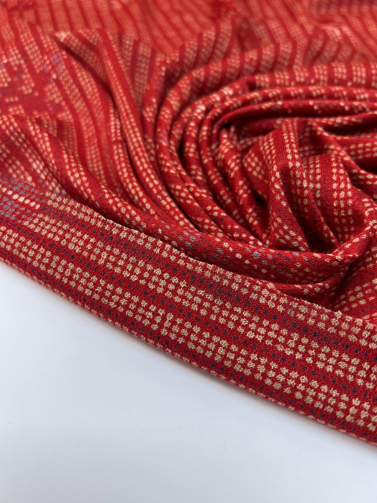 Acrylic Knitted Fabric Red Beige Printed