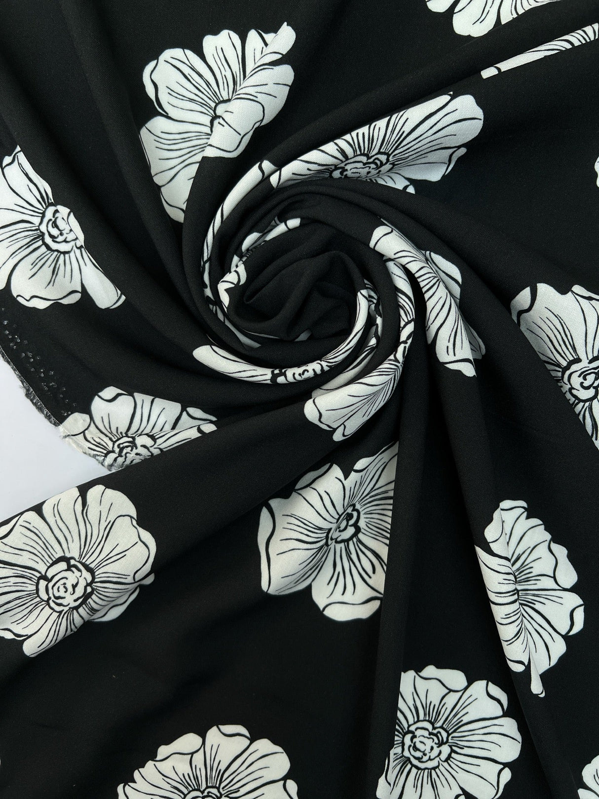 Viscose Printed Floral Fabric Black White
