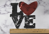 Sequined Applique Patch LOVE Heart Red 7x8
