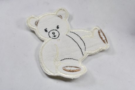 Embroidered Bear Patch White with Red Bow