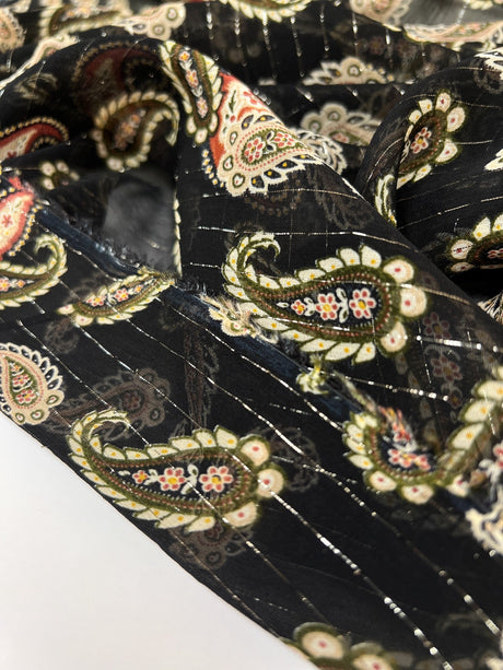 Polyester Lurex Chiffon Printed Green Black