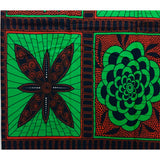African Print Fabric Ankara Cotton Fabric - Green, Brown, Navy Snap & Bloom, 46" Width (Per Yard)