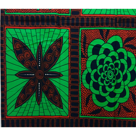 African Print Fabric Ankara Cotton Fabric - Green, Brown, Navy Snap & Bloom, 46" Width (Per Yard)