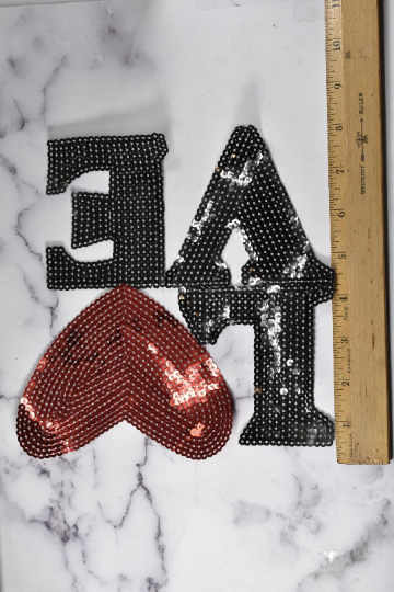 Sequined Applique Patch LOVE Heart Red 7x8