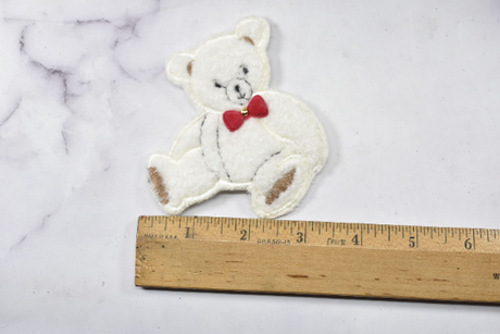 Embroidered Bear Patch White with Red Bow
