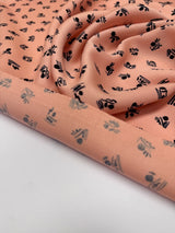 Wool Sateen Abstract Print Black Pink
